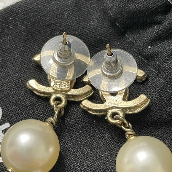 Chanel Double C Pearl Pendant Earrings - Picture 5 of 6